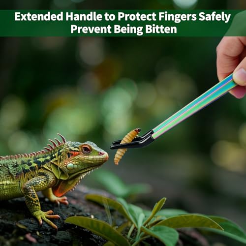 2 Pack Stainless Steel Reptile Feeding Tongs with Rubber Tip, 10.6" Straight & Curved Tweezers, for Aquarium or Craft, Planted Tank, Terrarium Tank, Feeder for Beard Dragons, Lizard and Snakes