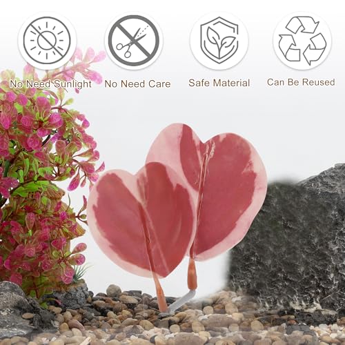 Betta Fish Bed, Betta Leaf Bed, Plastic Betta Hammock, Betta Hammock Pad with Suction Cup, Betta Heart-Shaped Leaf Bed Aquarium Decor, Pink 2 Pcs