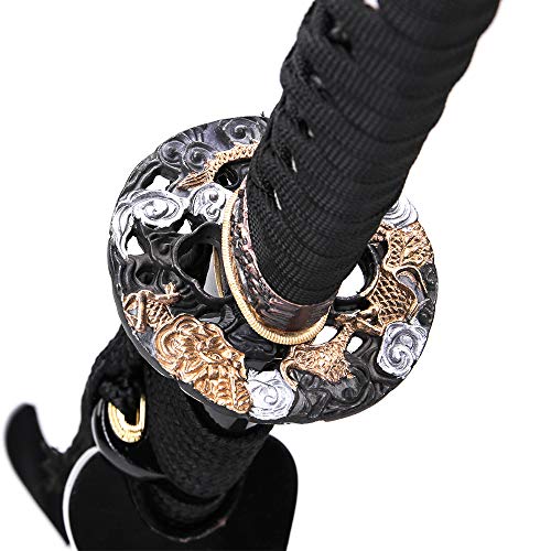 Katana Handmade Full Tang Sharp, Alloy Tsuba Japanese Samurai Sword High Carbon Steel 1060,T10 1095, 40-Inch - color: Cloudy-Dragen