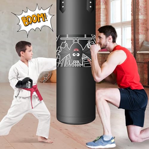 Punching Bag for Kids, 2.7FT Hanging Boxing Bag with Boxing Gloves | Kids Boxing Set Kickboxing Bag for Youth Boxing Karate Muay Thai Kick Taekwondo Training - style: Bats