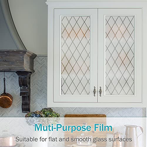 Lattice Frosted Window Film Window Privacy Film Static Cling Window Vinyl Opaque Glass Sticker Non Adhesive Anti-UV 17.7x157.4 inches
