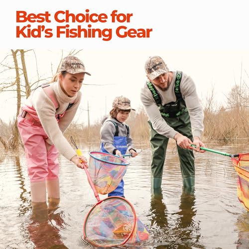 Kids Fishing Net - Extendable Telescopic Landing Net for Boy Girl Children Catching Small Fish Crab Shrimp Minnow Dragonfly Beach Pier Lake River Ocean
