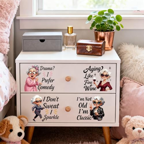 Peacoblue 18 Sheets Rub on Transfers for Crafts, Funny Grandma 3.6"x3.9" UV DTF Cup Wraps Waterproof Rub on Cold Transfers Stickers for Wood Glass Metal Cup Tumblers Mirrors Mugs Home Decor - style: Funny Grandma