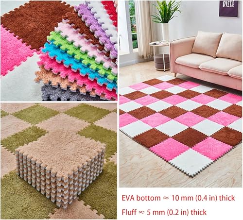 12 Pieces Thickened Plush Foam Interlocking Floor Mat,Fluffy Square Foam Tiles with 12 Edgings,Soft Anti-Slip Puzzle Area Rug Playmat for Bedroom,12X12inch,12 Tiles/11.6 Sq.Ft,Purple - color: Purple