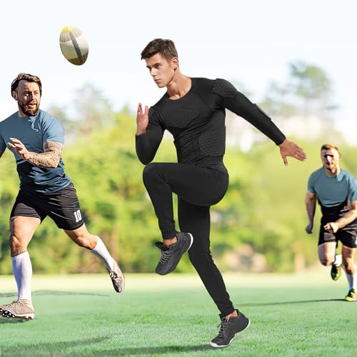 Zicac Men's Sports Shock Rash Guard Compression Padded Shirt Soccer Basketball Protective Gear Chest Rib Guards - color: Black-C, size: Large