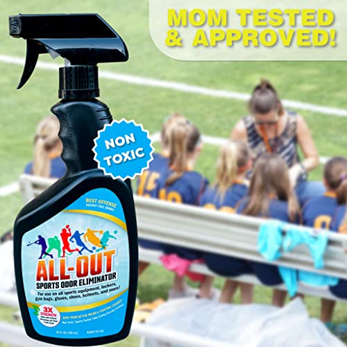 All-Out Sports Odor Eliminator Spray & Deodorizer | Perfect for Smelly Gloves, Hat, Bags, Helmets, Jerseys, Pads, Gear, Shoe & All Other Odors.| Best Formula | 24 oz Spray Bottle (AO503) | Fresh Scent