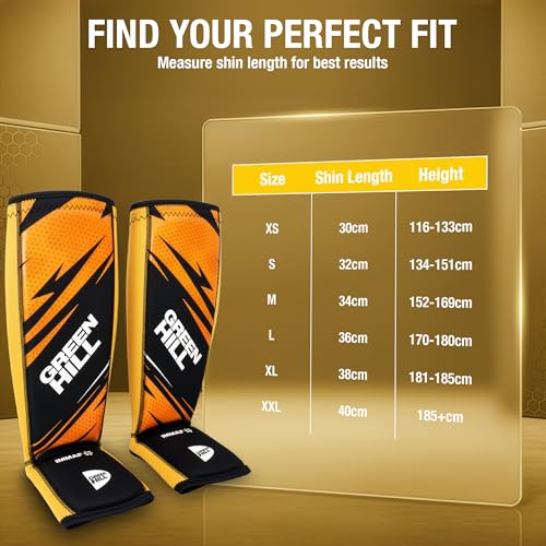 Green Hill IMMAF Shin Guards for MMA, Muay Thai & Kickboxing - color: Black/Golden, size: Small