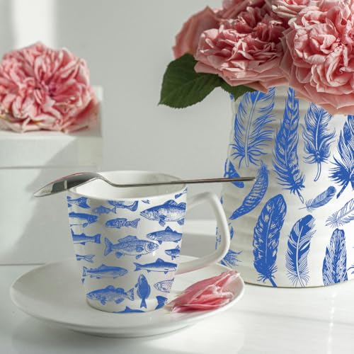 SUPERDANT 6PCS Feather Fish Leaf Underglaze Paper Transfer Sun Moon Transfer Papers for Clay Paisley Ceramic Porcelain Under Glaze Transfers for Pottery Blue Underglaze Decal Handcrafted Gifts - style: Feather Sun and Fish