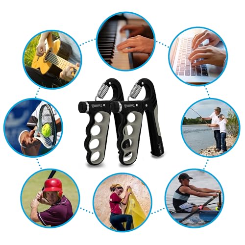 Senston Grip Strength Trainer 2 Pack, Adjustable 11-220lbs with Counter | 2-Pack Set / 11-220 lbs Adjustable / Auto Rep Counter / Four-Finger Design / Non-Slip Grip - color: Grey