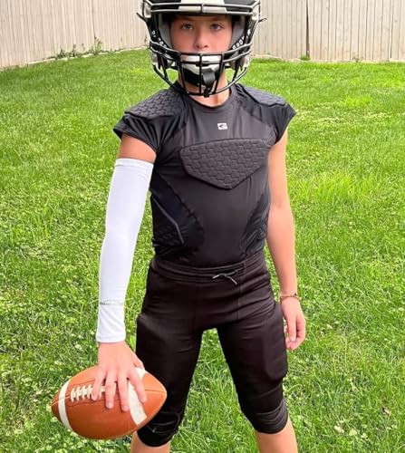 COOLOMG Youth Football Padded Shirt Chest Rib Protector - color: Black, size: Large