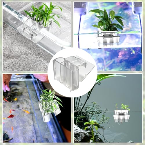 4 Pack Hanging Aquarium Plant Holder Top Hanging Fish Tank Plant Pot Clear Aquarium P-Lant Holder 3 Holes Aquatic P-Lant Cups for Aquarium Tank Decoration