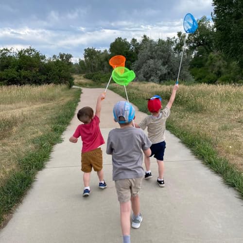 Kids Fishing Net Set – Telescopic Landing Net with Bucket, Small Butterfly & Bug Net, Storage Bag for Freshwater Lake Pond Garden Outdoor Activities - color: Pink
