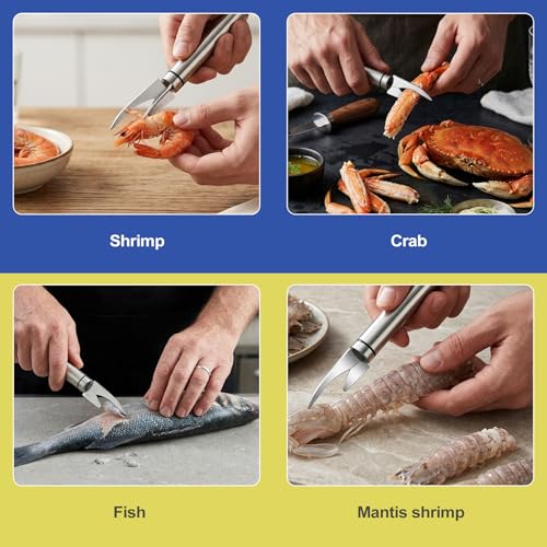 Multifunctional Shrimp Deveiner & Peeler Set, All-in-One Shrimp Cleaner Knife, Efficient Portable Shell Remover Tool for Easy Peeling Deveining, Pelador y Limpiador de Camarones