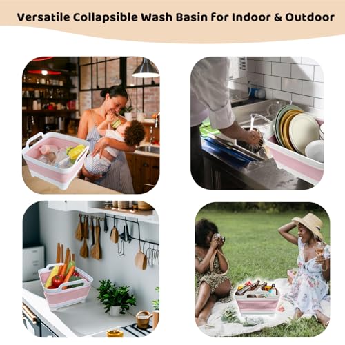 Collapsible Wash Basin for Baby Bottles - 2.4 Gallons Portable Wash Bin for RV Camping Sink, Space-Saving Dish Tub (Pink) - color: Pink
