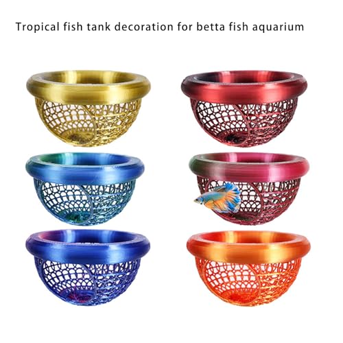 3D Printed Betta Fish Hammock, Floating Betta Hide & Shrimp Cave, Feeding Ring & Resting Spot for Betta Fishes, Fish Hideout for Aquarium - color: Gold Silver