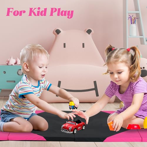 4'x10'x2" 4-Panel Folding Gymnastics Mat, 2-Inch Thick PU Leather Tumbling Mat with Carrying Handles for Exercise, Yoga, Cheerleading, Martial Arts & Home Workouts - color: PB