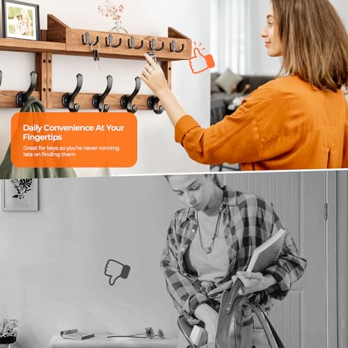 Evermagin 35" Coat Rack Wall Mount with Shelf & 13 Hooks, Entryway, Brown - color: Brown, size: 35 inch