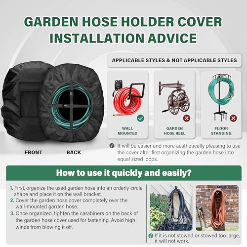 Wall-Mounted Hose Holder Cover , Extends Hose & Hose Hook Lifespan,Weatherproof Protection Against Rain, Sun & Snow(Black Cover Only) - color: Black - Wall-Mounted Hose Holder Cover, size: 0-150FT