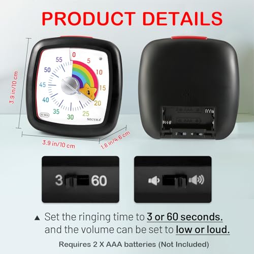 Secura 60-Minute Visual Timer, Silent Study Timer for Kids and Adults - color: Black & Star