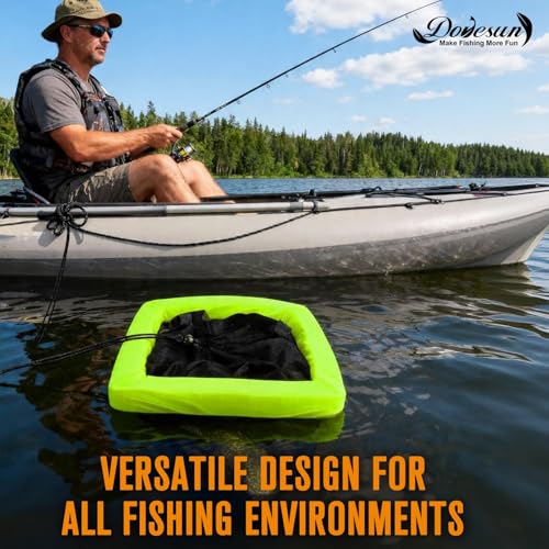 12 Gallon Floating Fish Basket for Live Caught Fish Live Bait Bucket Square Kayak Fishing Net for Fishing Live Well High-Floating for Baitfish Storage Cage Minnow Bucket Orange Green