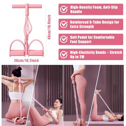 Home Workout Equipment for Women, Pedal Resistance Band with Handle Set - color: Pink