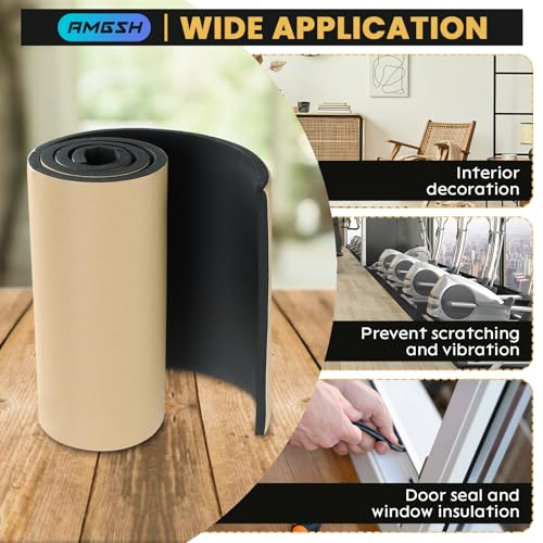 Sponge Neoprene with Adhesive Foam Rubber Sheet, 1/2" T x 12" W X 54" L, 4.5 Sqft for Weatherproofing,Gasket Seals, Crafts,Soundproof Padding, Vibration Dampening, Aquarium Leveling Mat