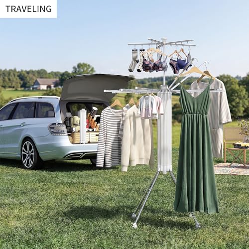 RFOUO Foldable Clothes Drying Rack Aluminum 4 Legs 16 Rods Double Layer - color: Double