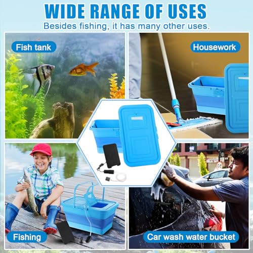 Live Bait Bucket with Solar Aerator, 20l Foldable Fishing Bucket, Portable Quiet Oxygen Pump, Collapsible Minnow Tank for Outdoor Fishing