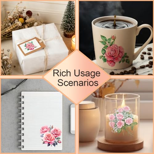 4 PCS Rose Flower UV DTF Cup Wraps, Waterproof Transfer Stickers for Tumblers and Mugs, Durable Rub-on Decals for Smooth and Flat Surfaces - style: rose flower