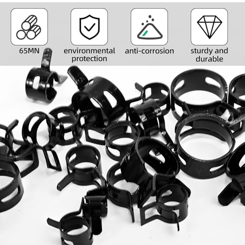 80pcs Vacuum Hose Clamps Assortment Kit - Spring Hose Clamps for 6mm To 18mm Silicone Pipes - Low Pressure Air Clip Set (Black)