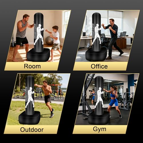 Freestanding Puncing Bags for Adults Teens, Heavy Bag with Stand Boxing Bag with Boxing Gloves, Electric Air Pump, Reflex Ball, 70" Kickboxing Bag for Training MMA Muay Thai Gym - color: White Athlete - Accessories Not Included
