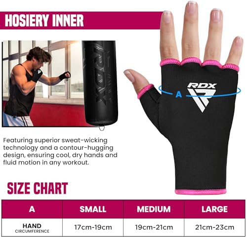RDX Boxing Hand Wraps Inner Gloves Men Women, Half Finger Elasticated Bandages, Under Mitts Fist Protection, Muay Thai, Kickboxing, MMA, Martial Arts Speed Bag Punching Training - color: Pink White, size: Small
