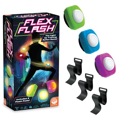 MindWare Flex Flash Reflex Training Game for Kids & Adults | Flex Flash Reflex Training Game. Includes 3 strap expanders and rules (requires 6 aaa batteries. Ages 6+.