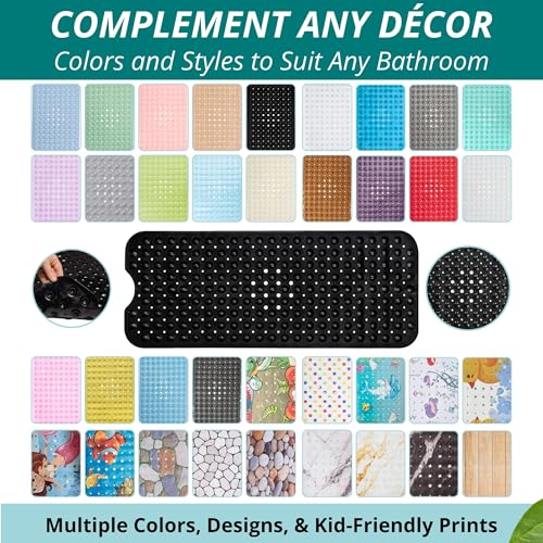 Bath Mat – 40 x 16 Inch Extra Long Non Slip Bathtub Mat – Anti Slip Black Shower Mat with Suction Cups – Bathroom Mat for Tub and Smooth Shower Floors (Black 40x16) - color: Black