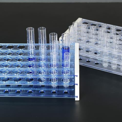 50-Place Test Tube Rack for 13mm O.D. Tubes, Sturdy Plastic Lab Organizer