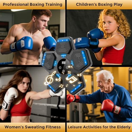 Music Boxing Machine, Wall Mounted Bluetooth Punching Pad with Gloves - color: Jet Black