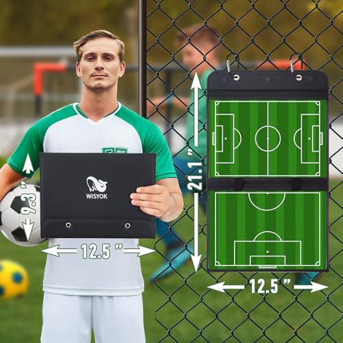 WISYOK Soccer Lineup Board, 48 Cards, Magnetic | Leather Covered, Foldable and Portable, with 2 Markers, Ideal for Game, Planning - style: Soccer Leather