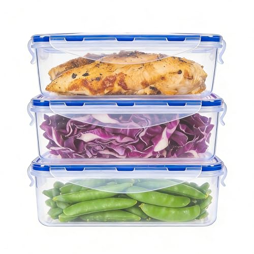 KIGI Food Storage Containers, 4 Sided Locking Lids, Airtight, Leak-Proof & Stackable, Ideal for Meal Prep, Lunch & Leftovers, Microwave & Dishwasher Safe, BPA-Free Plastic, 38 oz, 4.8 Cup, 6 Piece Set