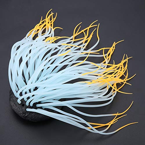 Pssopp Simulation Silicone Luminous Sea Anemone Ornament Artificial Plant Simulation Sea Anemone for Aquarium Fish Decoration with Suction Cup(Orange)