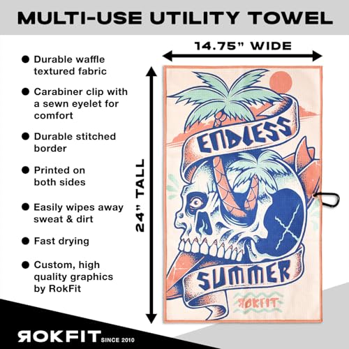 RokFit Multi-use Bold Graphic Towel with Carabiner Clip. (Endless Summer) - color: Endless Summer