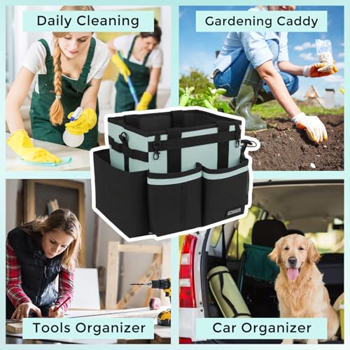 Compact Wearable Cleaning Caddy, Small Cleaning Supplies Organizer with Handle & Shoulder Straps for Housekeepers, Under Sink & Car Cleaning Tool Organizers Bag, Baby Blue - color: BabyBlue