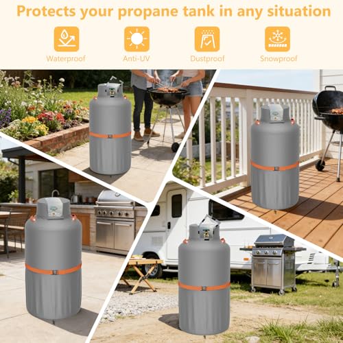 40lb Propane Tank Cover, Heavy-Duty Waterproof Outdoor Gas Cylinder Cover, All-Weather Dustproof, Fits Standard 40lb Tank Cylinder-13.4" Dia x29.3 H,Gray - color: Gray, size: 40lb