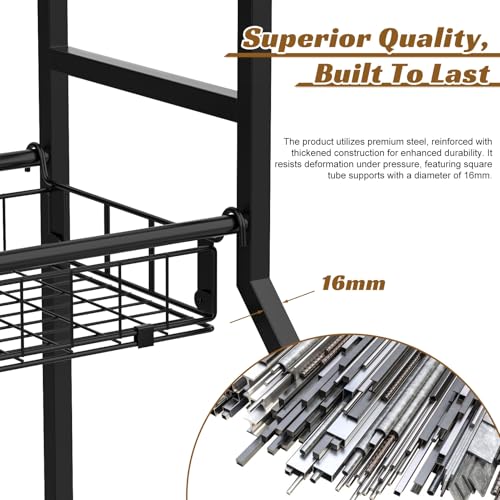 Heavy Duty 3-Tier Sports Equipment Organizer, Large Capacity Garage Storage Rack with 5 Removable Mesh Baskets, Lockable Casters, Bat Holder & Hooks for Balls, Rackets, Gear in Home, Gym, Sc