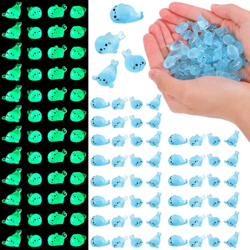 60PCS Glow in The Dark Mini Seal Figurines, Mini Resin Animals, Cute Luminous Seal Animals for Fairy Garden, Aquarium, Potted Plants, Desk Display DIY Crafts