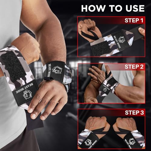 Elastic Cotton Weightlifting Wrist Wraps with Thumb Loops, 1 Pair - color: Black Camo, style: 18" – Arms on Fire