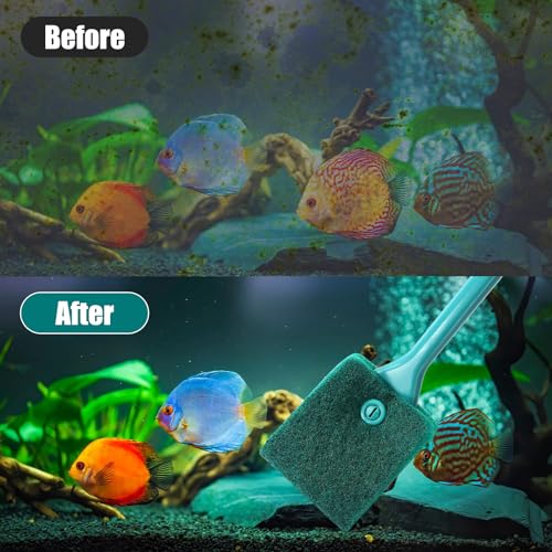 AQUANEAT 3pcs Fish Tank Cleaning Tools, Aquarium Double Sided Sponge Brush, Algae Scraper Cleaner with Long Handle - color: green, size: 3pcs