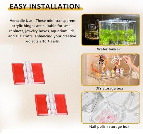 18 Pcs 35x25 mm Clear Acrylic Hinges Self-Adhesive Mini Invisible Plastic Hinges, No-Drill Folding Small Hinge for Glass, Crafts, Aquarium Lid, Cabinet, Furniture & Display Stand Trendy DIY Hardware