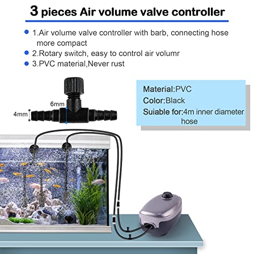 19.68 feet Black Aquarium Airline tubing 6 air Stone for Aquarium 6 Aquarium Check Value for Fish Tank 6 Aquarium Suction Cups 3 Each Aquarium air Controller and I T Hose connectors