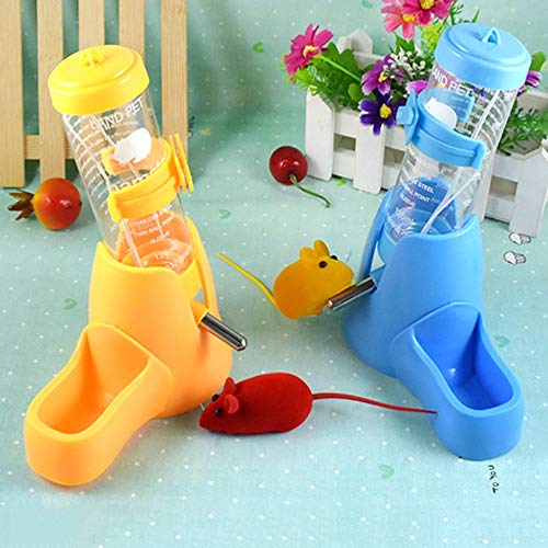 Guardians Hamster Water Bottle, Little Pet Automatic Drinking Bottle with Food Container Base Hut Hanging Water Feeding Bottles Auto Dispenser for Small Animals(125ml,Blue)