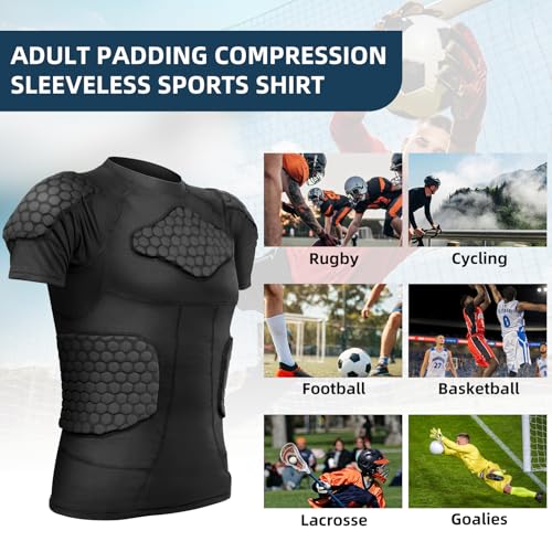 Zicac Men's Sports Shock Rash Guard Compression Padded Shirt Soccer Basketball Protective Gear Chest Rib Guards - color: Black Padded Shirt, size: Medium